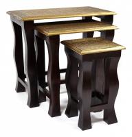 Комплект 3 столика Secret De Maison BRAHMA ( mod. ND-009) дерево манго/латунная чеканка, 56х36х50, 41х30х45, 24х24х40