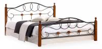 Кровать AT-822 дерево гевея/металл, 160*200 см (Queen bed), красный дуб/черный. Фото №1