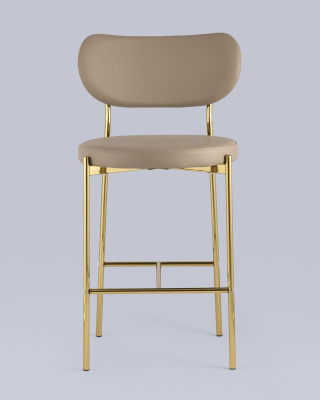 Стул полубарный Барбара экокожа бежевая золотые ножки. Фото