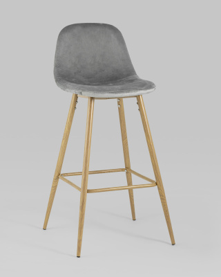 Стул барный Валенсия велюр серый ножки цвет дерево. Фото №3