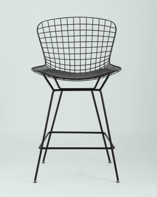 Стул полубарный с низкой спинкой Bertoia черный с черной подушкой фото Стул полубарный с низкой спинкой Bertoia черный с черной подушкой. Фото №5
