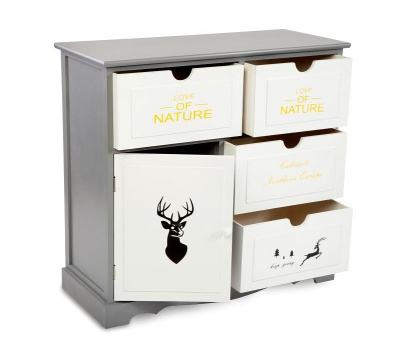 Комод с четырьмя ящиками и дверцей Серый / Ящики, дверца - белый. Фото №2