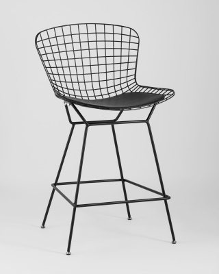 Стул полубарный с низкой спинкой Bertoia черный с черной подушкой фото Стул полубарный с низкой спинкой Bertoia черный с черной подушкой. Фото №3